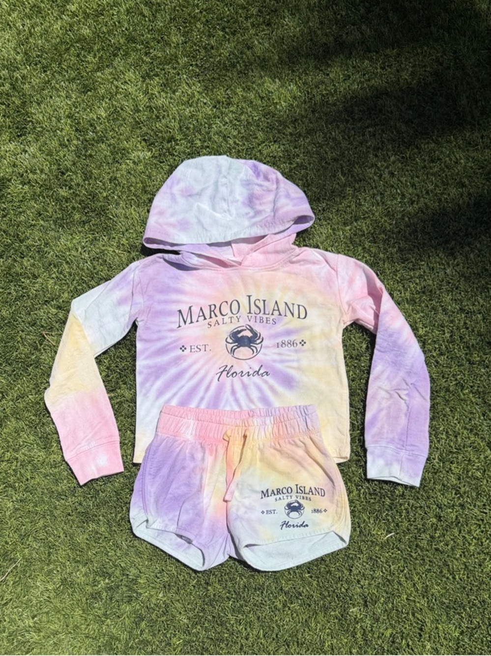 Marco Island Kids' Tie-Dye Hoodie & Shorts Set - Pastel Rainbow